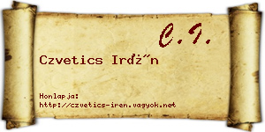 Czvetics Irén névjegykártya
